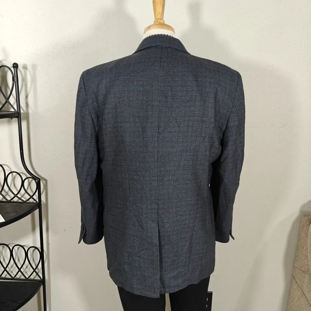 JOS A BANK Men's Flannel Sport Coat Blazer Two‎ Button Navy Houndstooth Wool 46R